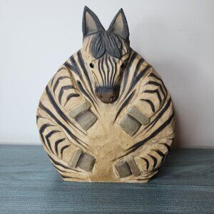 Hand-Carved James Haddon Zebra Figurine • Philippines Folk Art Wood Carving